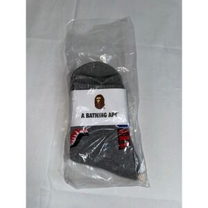 A Bathing Ape BAPE Shark WGM Tiger Heather Gray Crew Socks New
